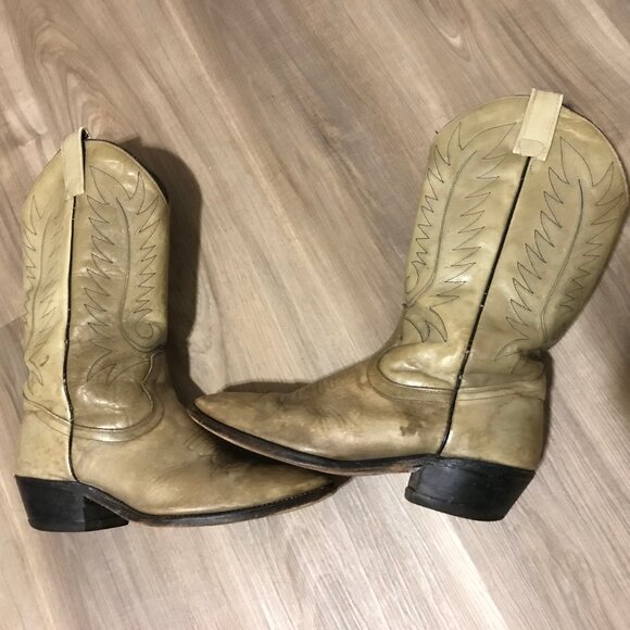 Double H Men's Cream Leather Western Boots Size 8 - Picture 3 of 7